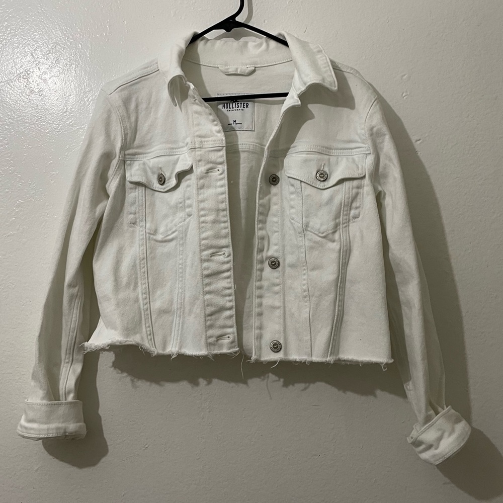 Hollister White Cropped Jean Jacket